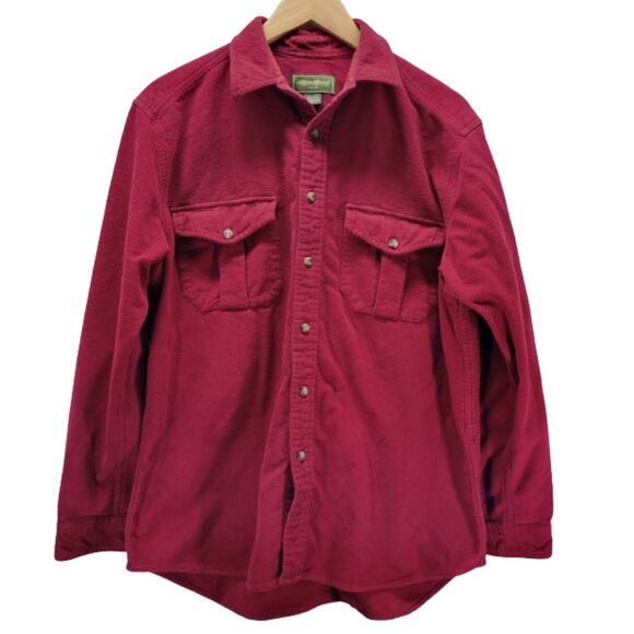 Eddie Bauer Red Heavy Cotton Chamois Flannel Shammy Shirt Mens Medium Shacket - Picture 1 of 9